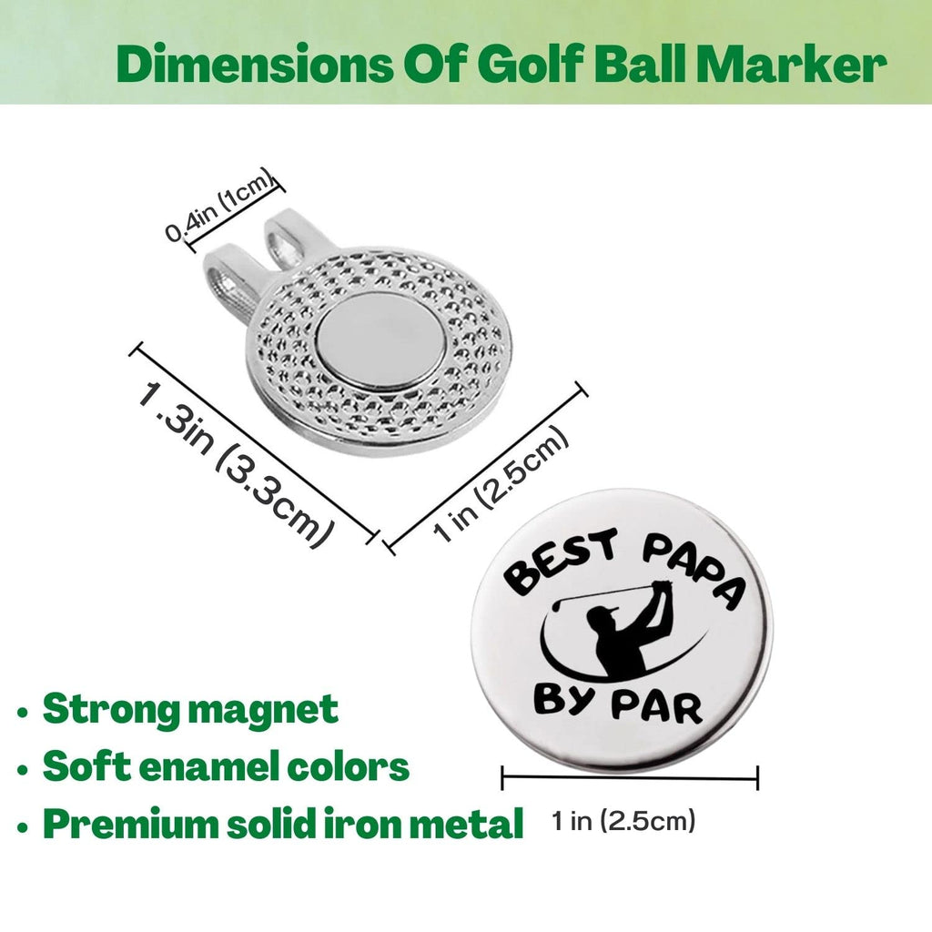 Golf Ball Marker With Magnetic Hat Clip, A Perfect Golf Gift For Men Or Women - Best Papa By Par, Golf Accessories For Men Or Wo