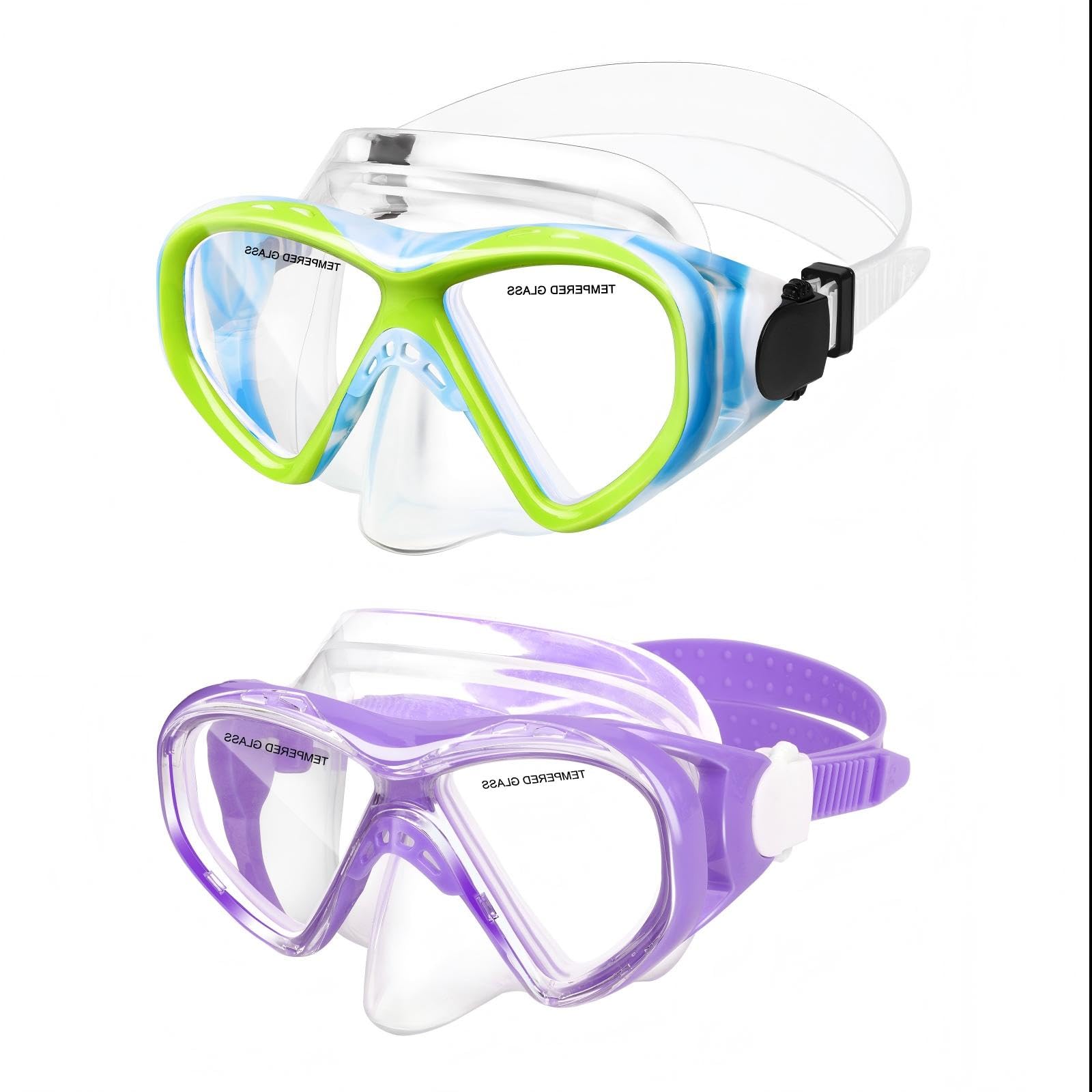 (2PCS Blue Yellow&Purple) ACQCES Kids Swim Goggles Snorkel Diving Mask for Boys Girls Ages 5-15, Two-Color Anti-Fog Swimming Gog