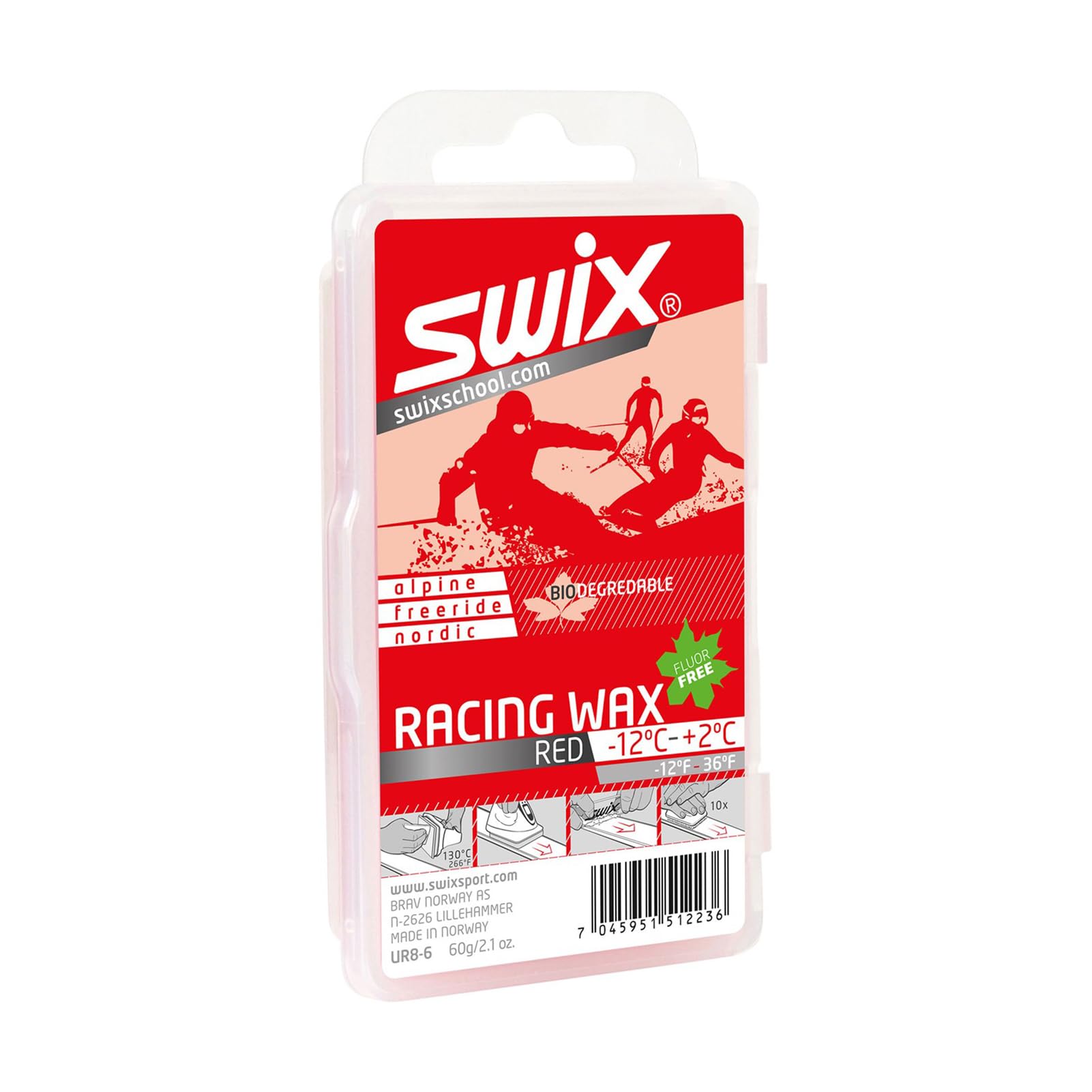 SWIX UR8 Red Bio 60g Racing Wax for Mid-Range Temperatures | Durable Soft Glide Wax for Alpine Skiing, Training & Racing