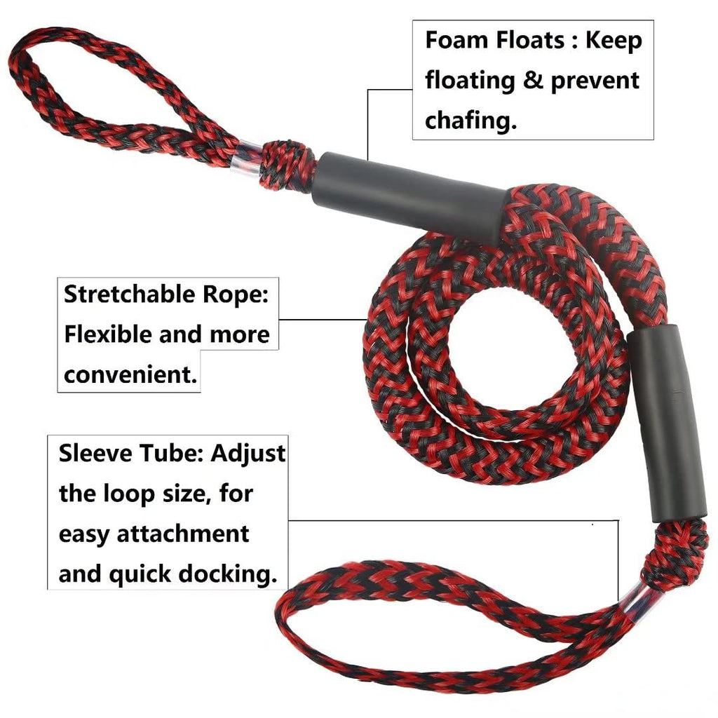 Bungee Dock Lines For Boat Shock Absorb Dock Tie Mooring Rope Boat Accessories 4-5.5 Ft,4Pack (Black&Red)