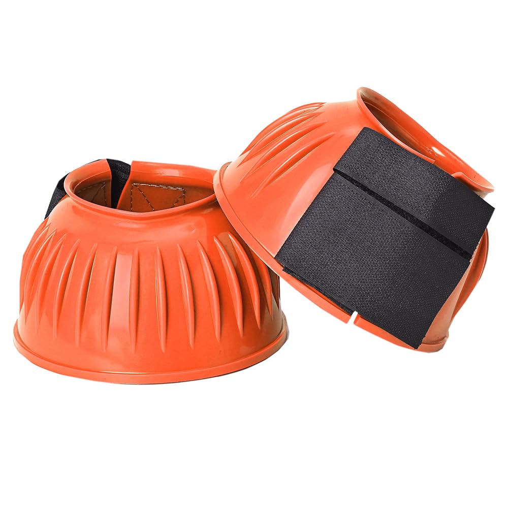 HILASON Western Horse Rubber PVC Ribbed Double Hook and Loop Bell Boots Training Protective Shock Absorbing Leg
