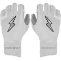 BRUCE BOLT Chrome Series Long Cuff White Batting Glove - White Youth XLarge