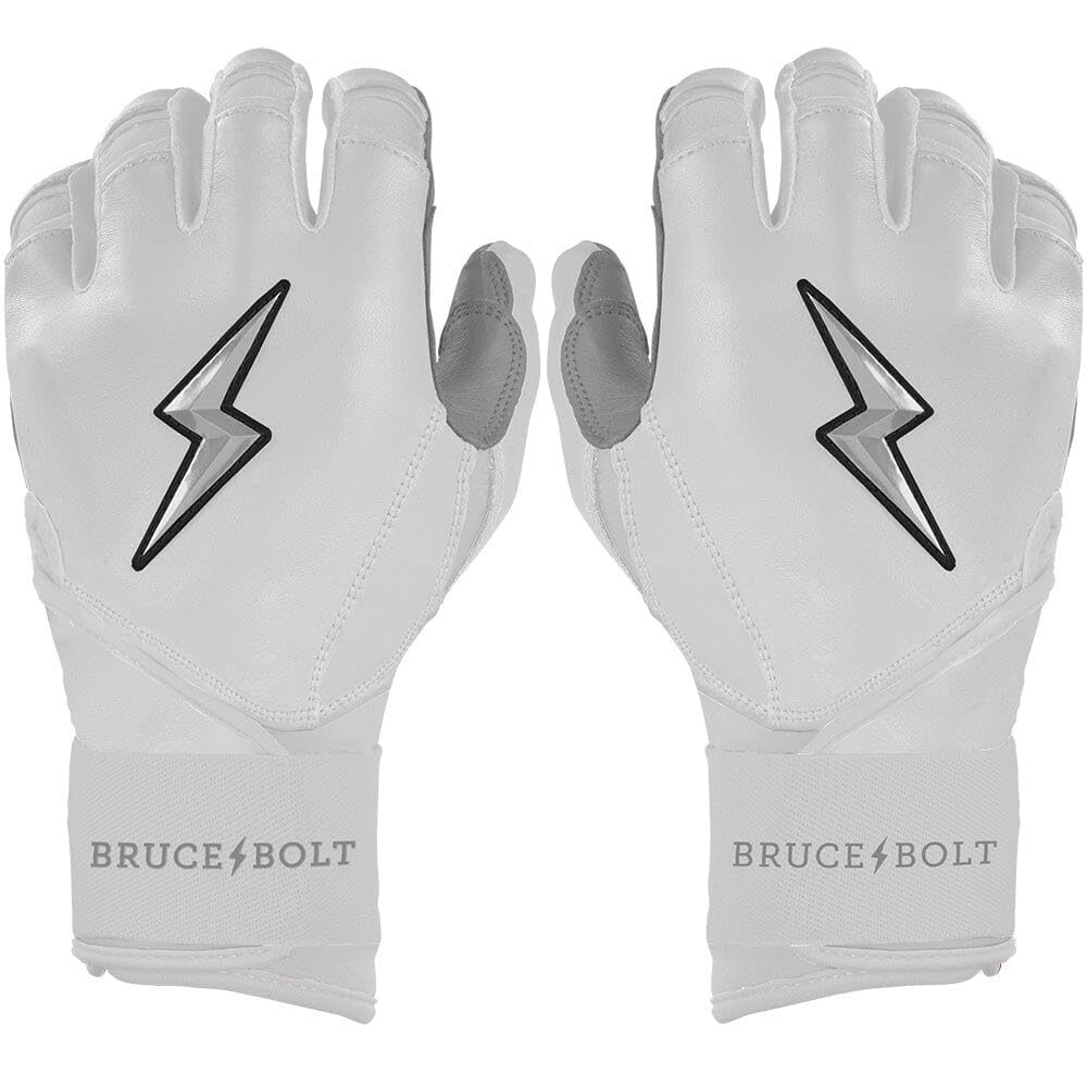 BRUCE BOLT Chrome Series Long Cuff White Batting Glove - White Youth XLarge