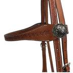 Tahoe Tack Barbwire Leather Western Hand Tooled Browband Headstall With Matching Split Reins, Mini, Mahogany