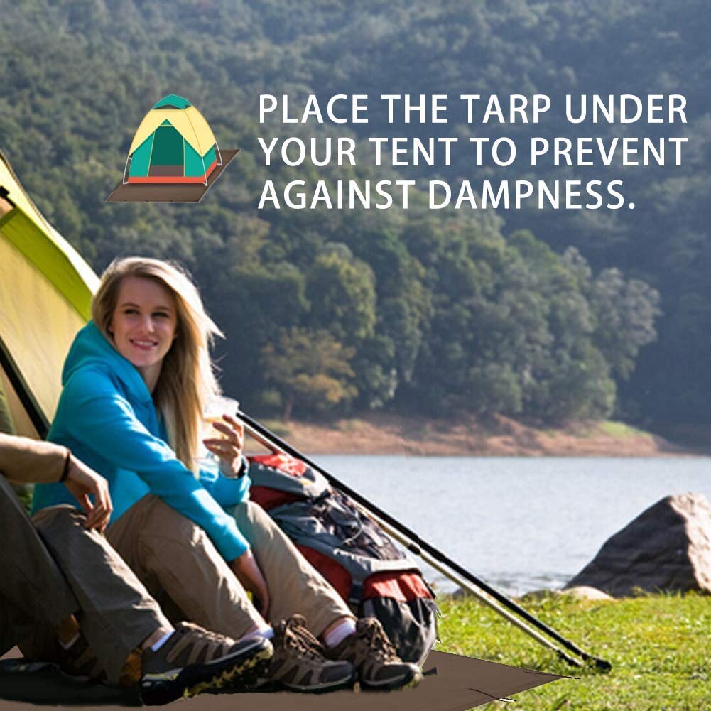 Kalinco Waterproof Camping Tarp Tent Hammock Rain Fly, 10X10Ft/10X15Ft, Mutifunctional Tent Footprint Lightweight Tarp For Campi