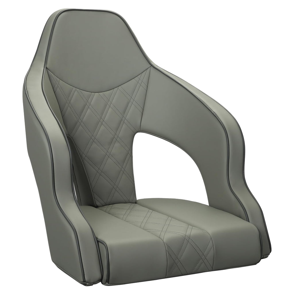 ERGOSEAT Deluxe Pro High Back Boat Seat Pontoon Captains Bucket Seat Boat Seat with Armrests (Light Gray/Light Gray/Charcoal)