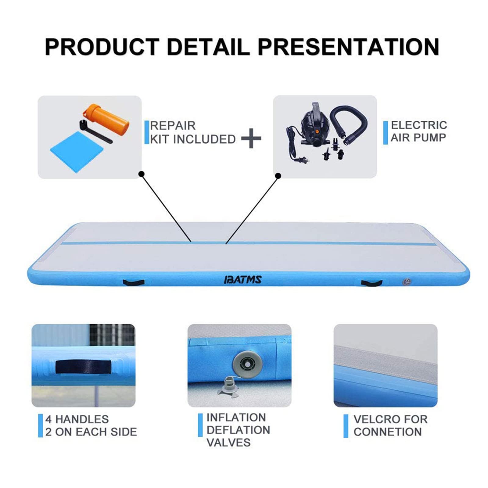 Ibatms Air Tumbling Mat, 10Ft/13Ft/16Ft/20Ft Inflatable Gymnastics Air Mat For Gymnastics Training/Home Use/Cheerleading/Yoga/Wa