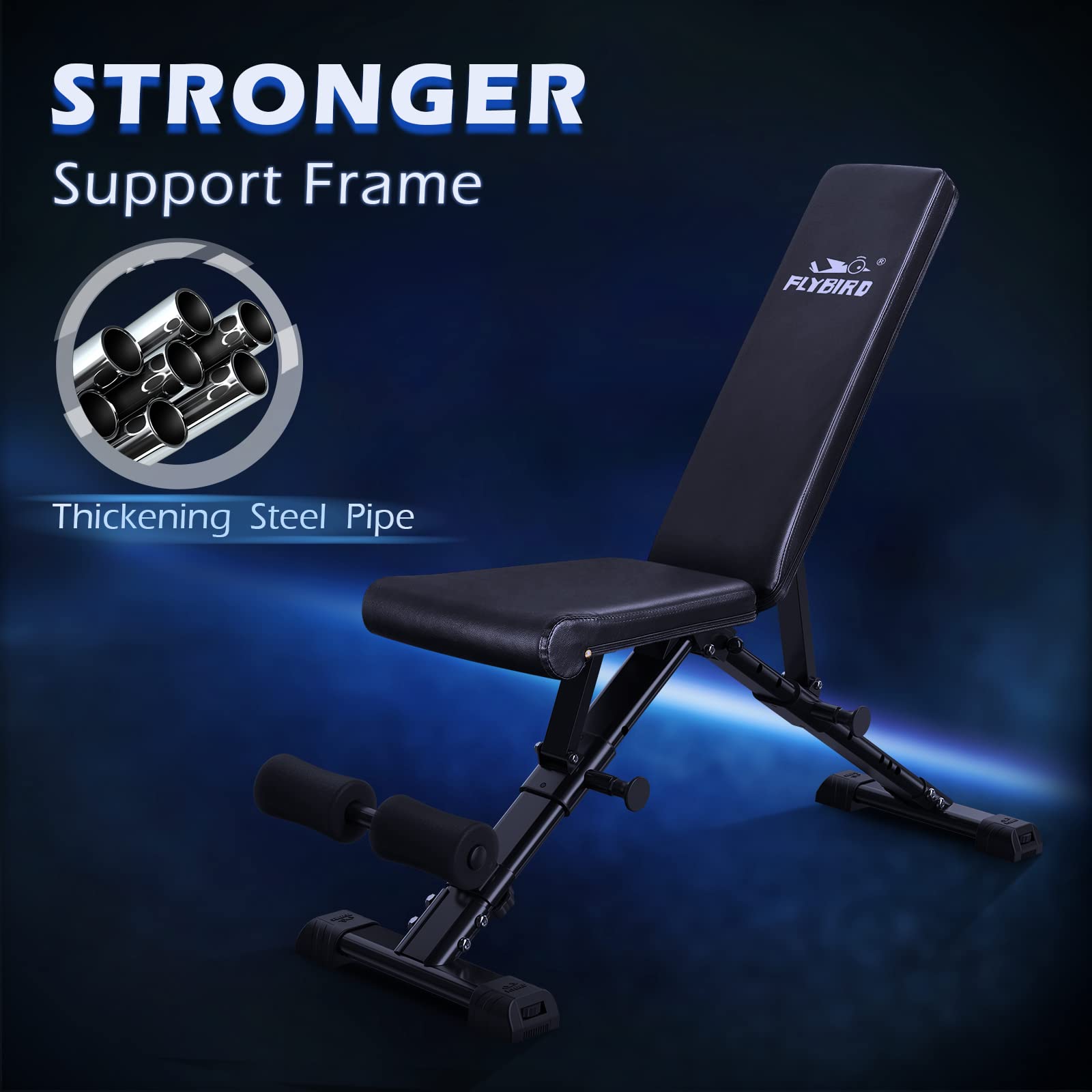 Flybird Weight Bench, Adjustable Strength Training Bench For Full Body Workout With Fast Folding-New Version
