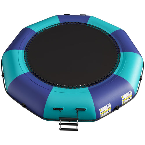 10FT Inflatable Water Trampoline, Recreational Water Bouncer, Adults Youth Floating Rebounder with 4-Step Ladder, Portable Bounc