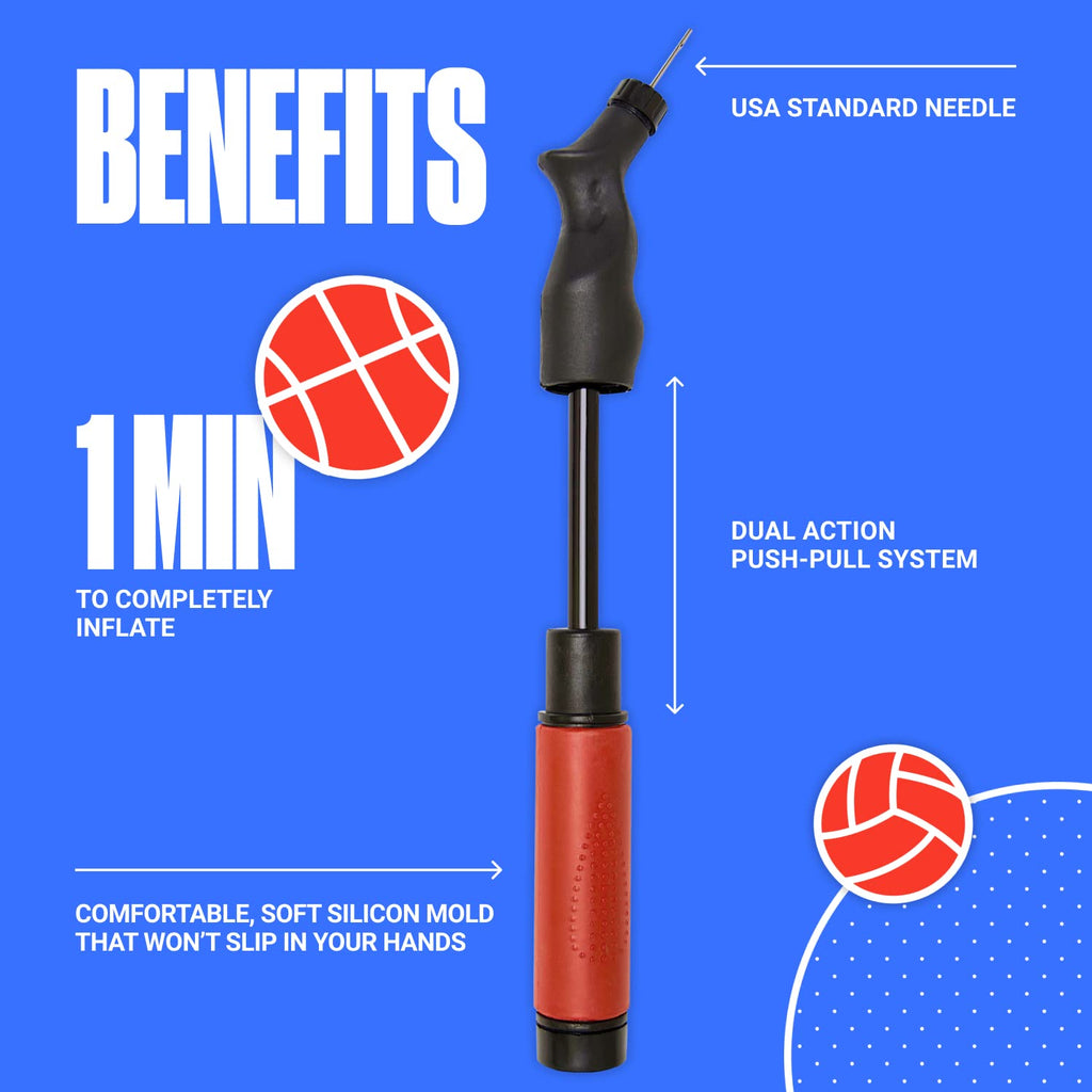 Sportbit Ball Pump For Sports Balls - Push & Pull Inflating System - Hand Pump For All Exercise Balls - Volleyball Pump, Basketb
