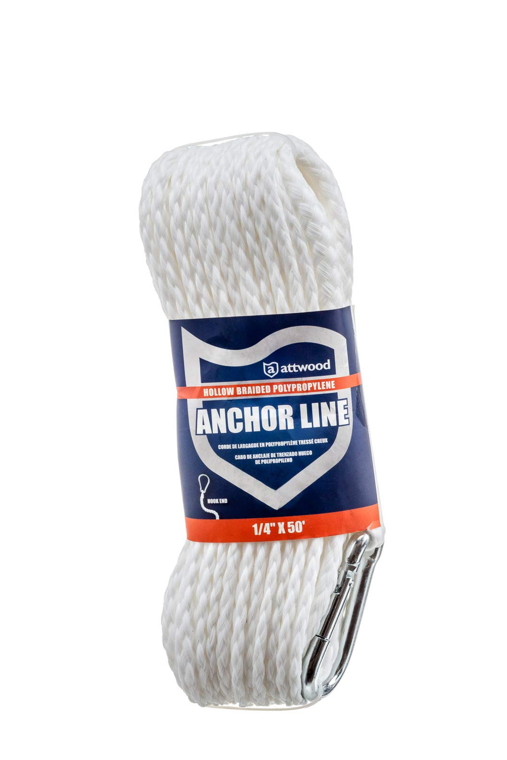 Attwood 11714-2 Hollow Braided Polypropylene Anchor Line 1/4'' X 50', White
