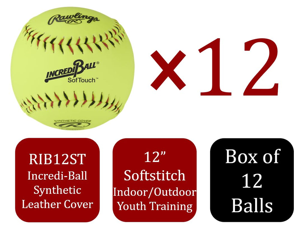 Rawlings | Incredi-Ball Yellow Softstitch Softballs | 11 & 12 Options | Cloth & Synthetic Leather Cover Options | 12 Count