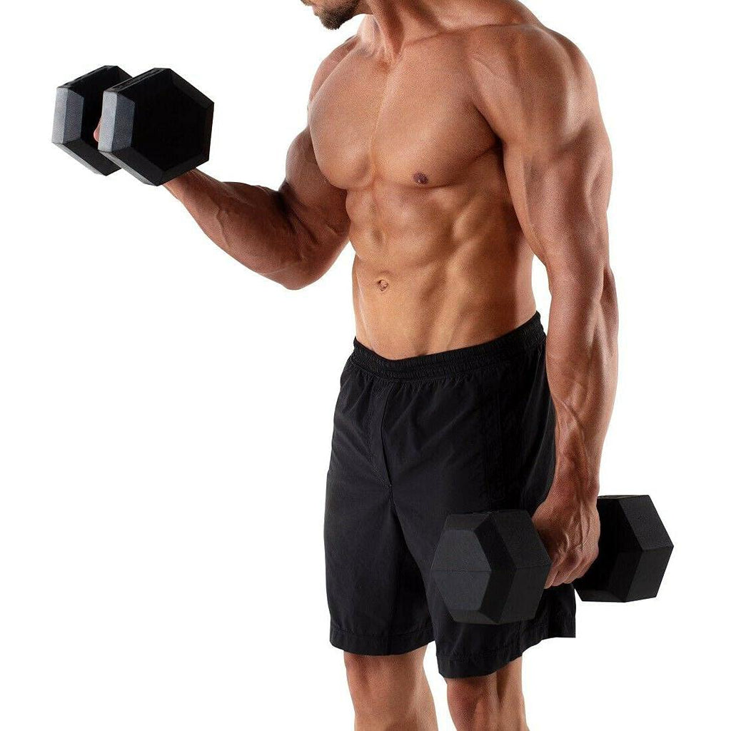 Hex Dumbbells Rubber Coated Cast Iron Hex Black Dumbbell Free Weights For Exercises 8 Pounds/Pair