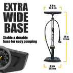 Bv Bicycle Ergonomic Floor Pump With Gauge & Clever Air Valve, 160 Psi, Reversible Presta And Schrader
