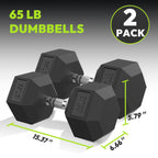 Hex Dumbbell Rubber Encased Dumbbell Strength Training Hex Dumbbell, Hand Weight For Workout & Exercise/Pair Of 65Lb