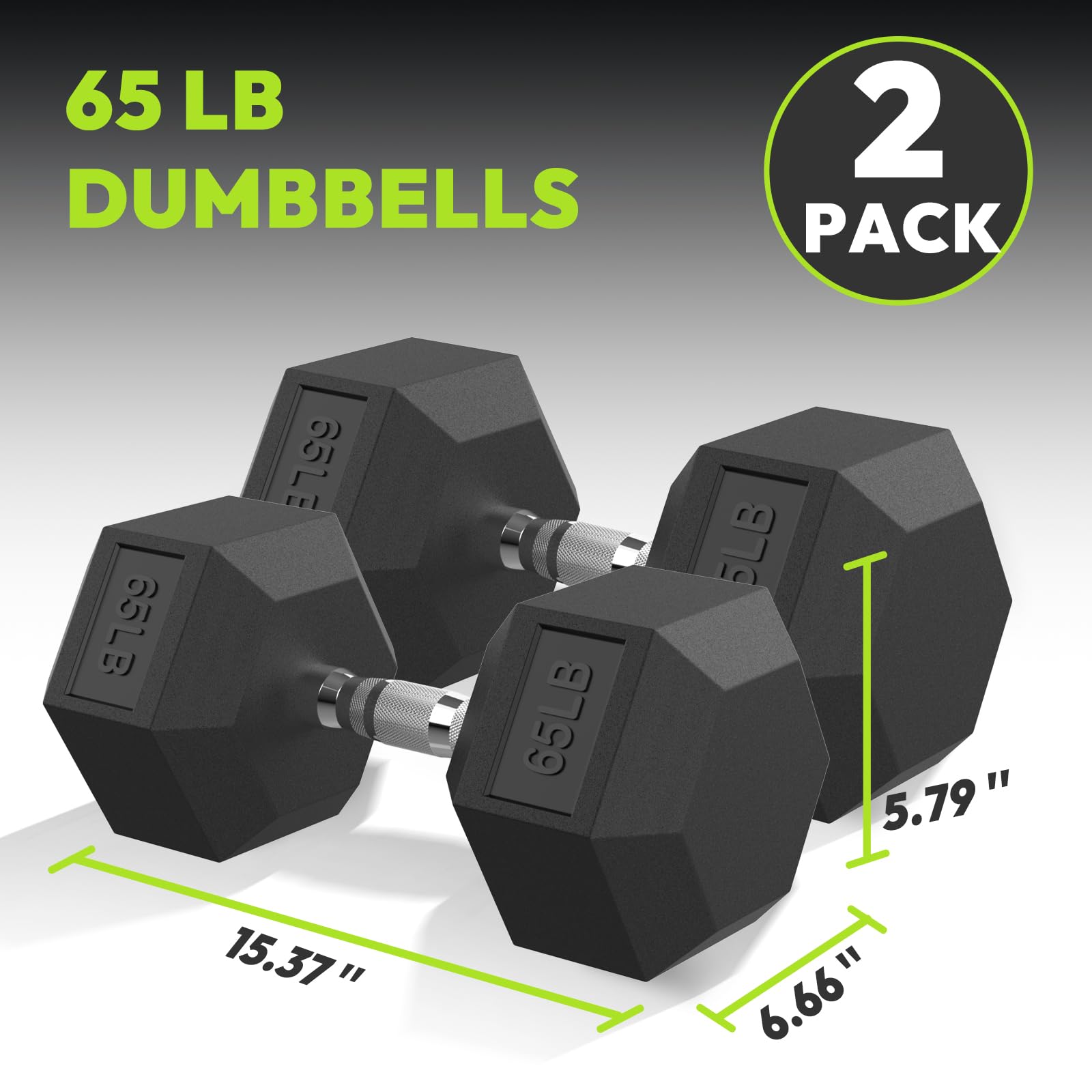 Hex Dumbbell Rubber Encased Dumbbell Strength Training Hex Dumbbell, Hand Weight For Workout & Exercise/Pair Of 65Lb