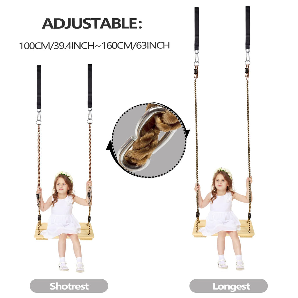 Outdoor Swing, Kinspory Swing Set For Backyard, Adjustable Nylon Rope With Hanging Tree Straps Kit, Wooden Swing Seat For Indoor