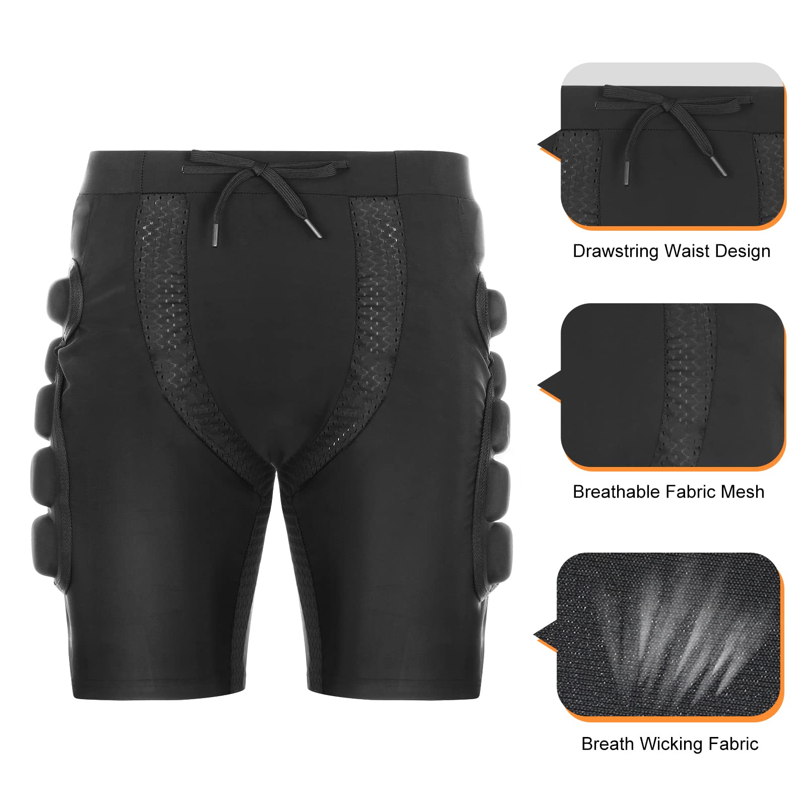 Relaxyee Protective Padded Shorts, 3D Protection Short Pants Hip Padded Compression Shorts Impact Shorts Hip Protective Gear For