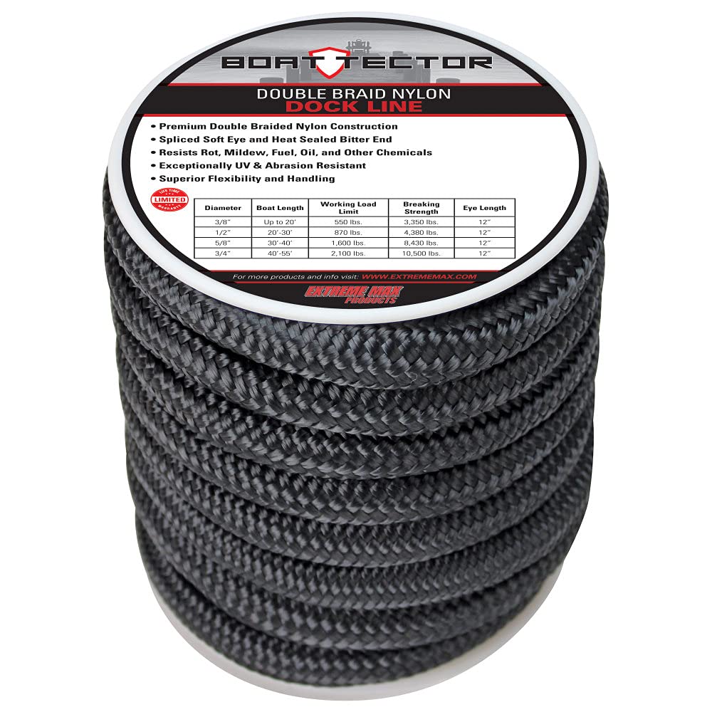 Extreme Max 3006.2309 Boattector Double Braid Nylon Dock Line - 3/4'' X 30', Black
