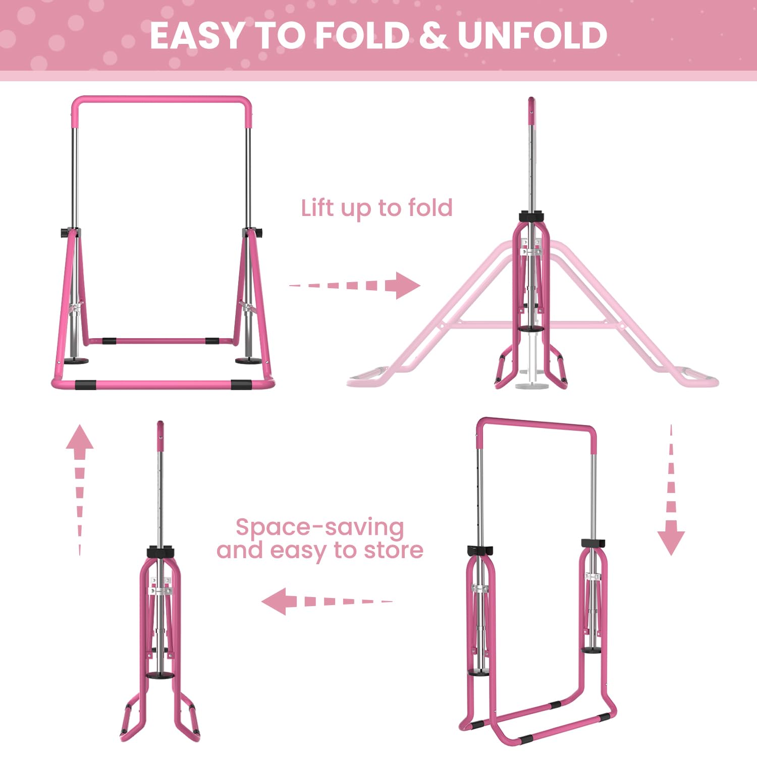 Dobests Foldable Gymnastics Bars For Home Gymnastic Equipment For Kids Adjustable Junior Training Bars For 3-7 Years Old Childre
