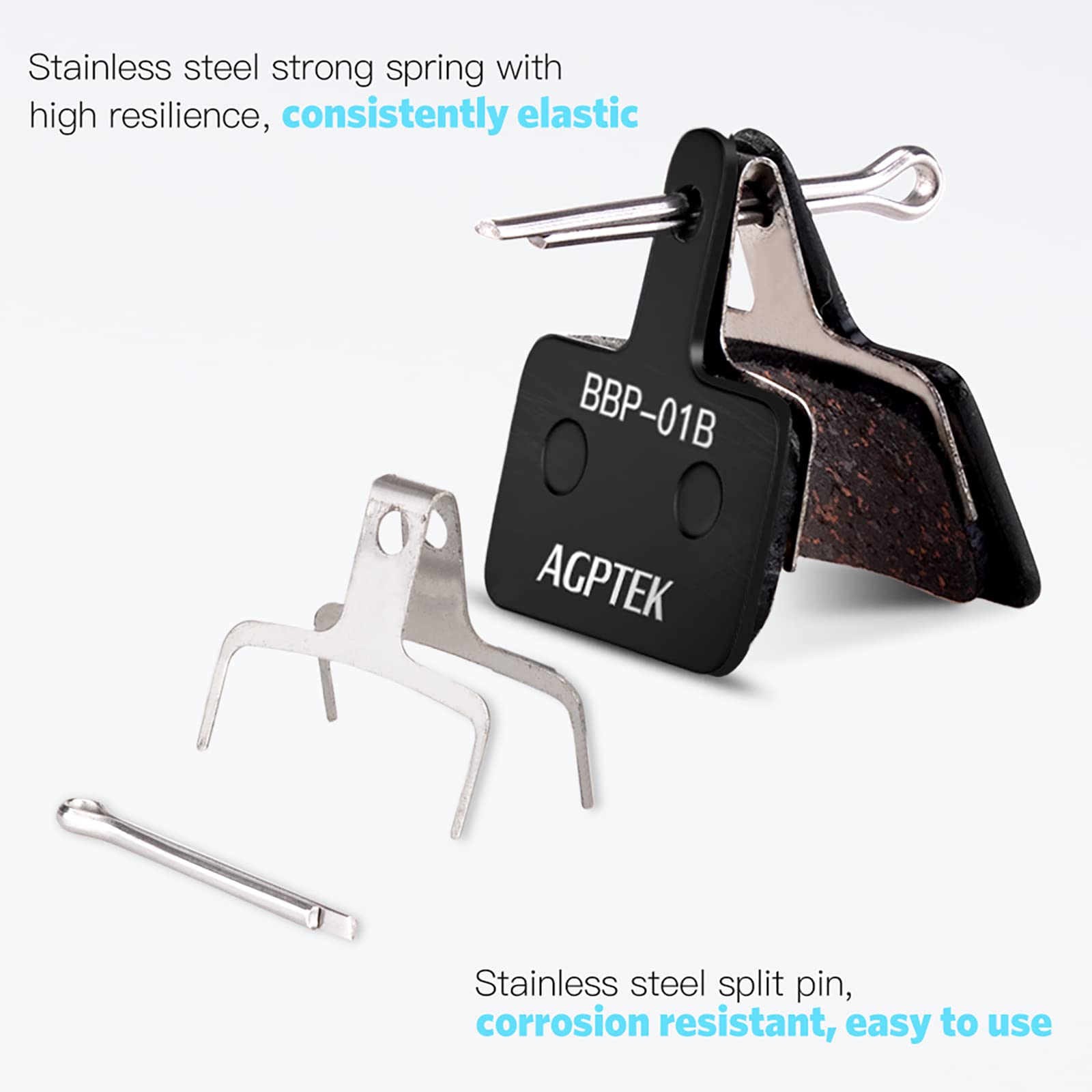Agptek Bike Brake Pads, High-Performance Brake Pads, Disc Brake Pads & Spring (Semi-Metallic) For Mountain Bike Disc Brakes, 4 P