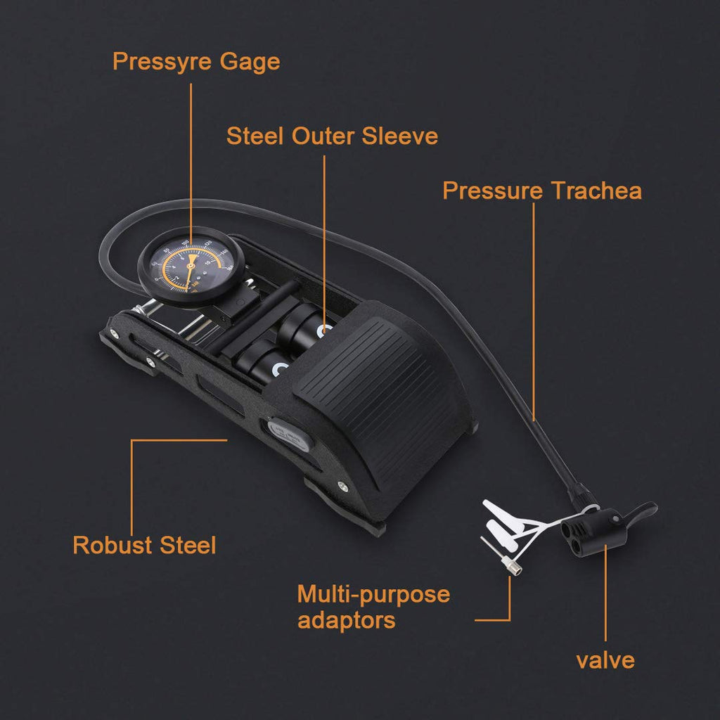 Double Cylinder Foot Air Pump, Precision Pressure Gauge High Pressure Pedal Inflator, Portable Foot Air Mercury For Ball, Bicycl