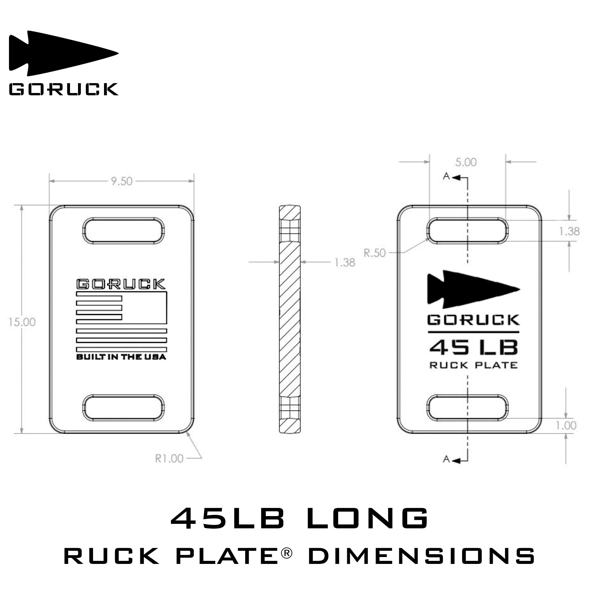 GORUCK Ruck Plate 45LB (Long) - USA Made Cast Iron Weighted Plates for Vest, Rucking, Squat, Swing, Strength Training Equipment,