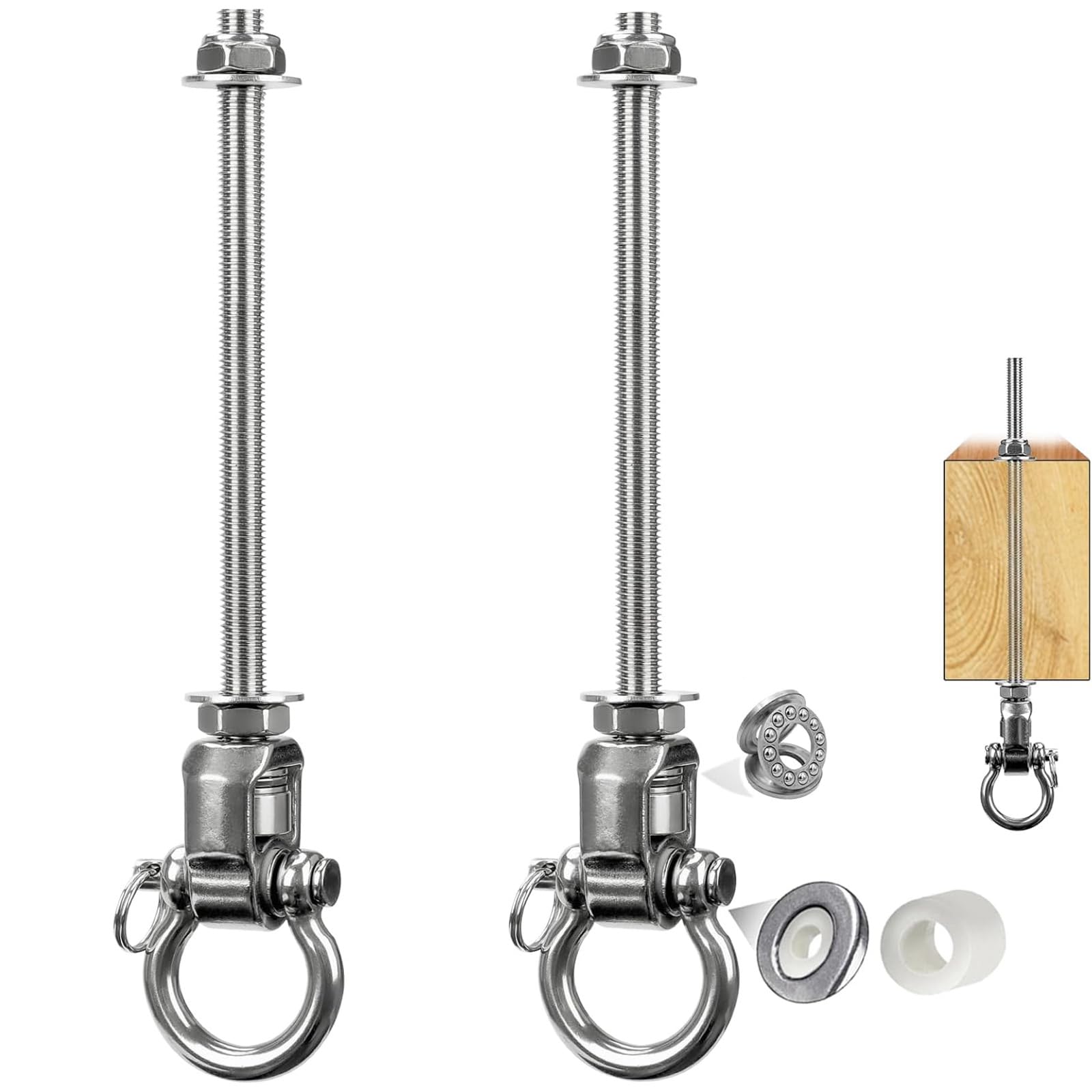 Yyiwhmy 2 Heavy Duty Stainless Steel Swing Hangers with Bearings,Quiet and Smooth Swivel Hooks for Wood and Steel Beam, Ideal fo