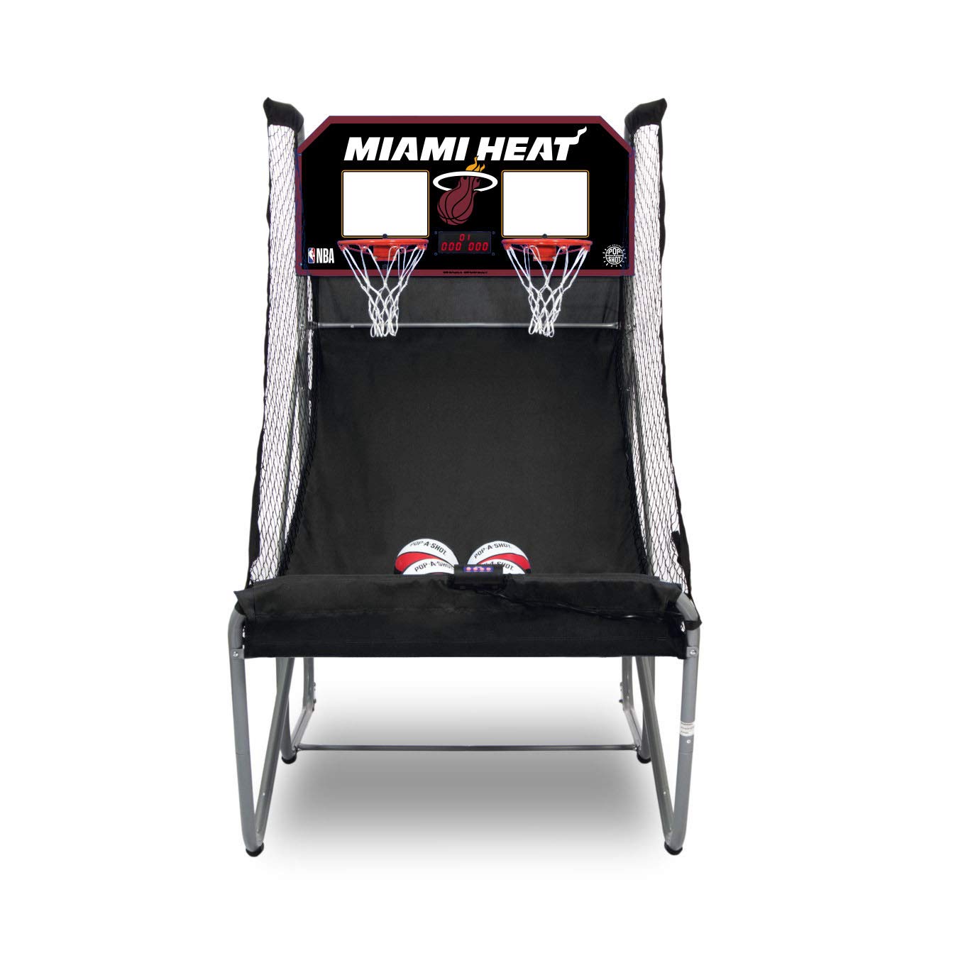 Pop-A-Shot - Home Dual Shot with Miami Heat NBA Graphics l Sensor Scoring l 16 Game Modes l 7 Balls l Foldable Storage l for All