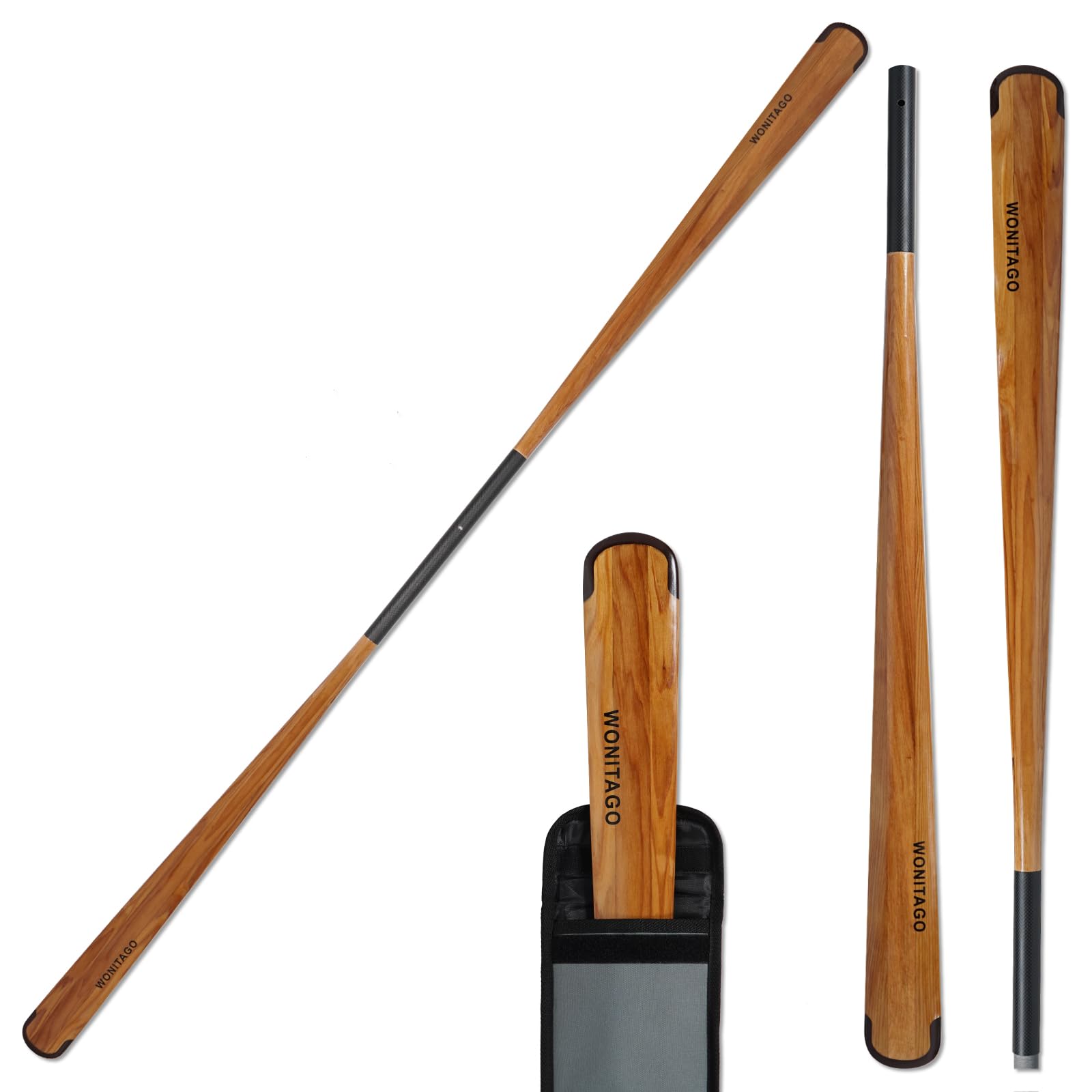 LINGVUM Wood (Cedar) Greenland Paddle with Anti-Collision Edge and Paddle Bag, Wooden Greenland Kayak Paddle, 215 cm
