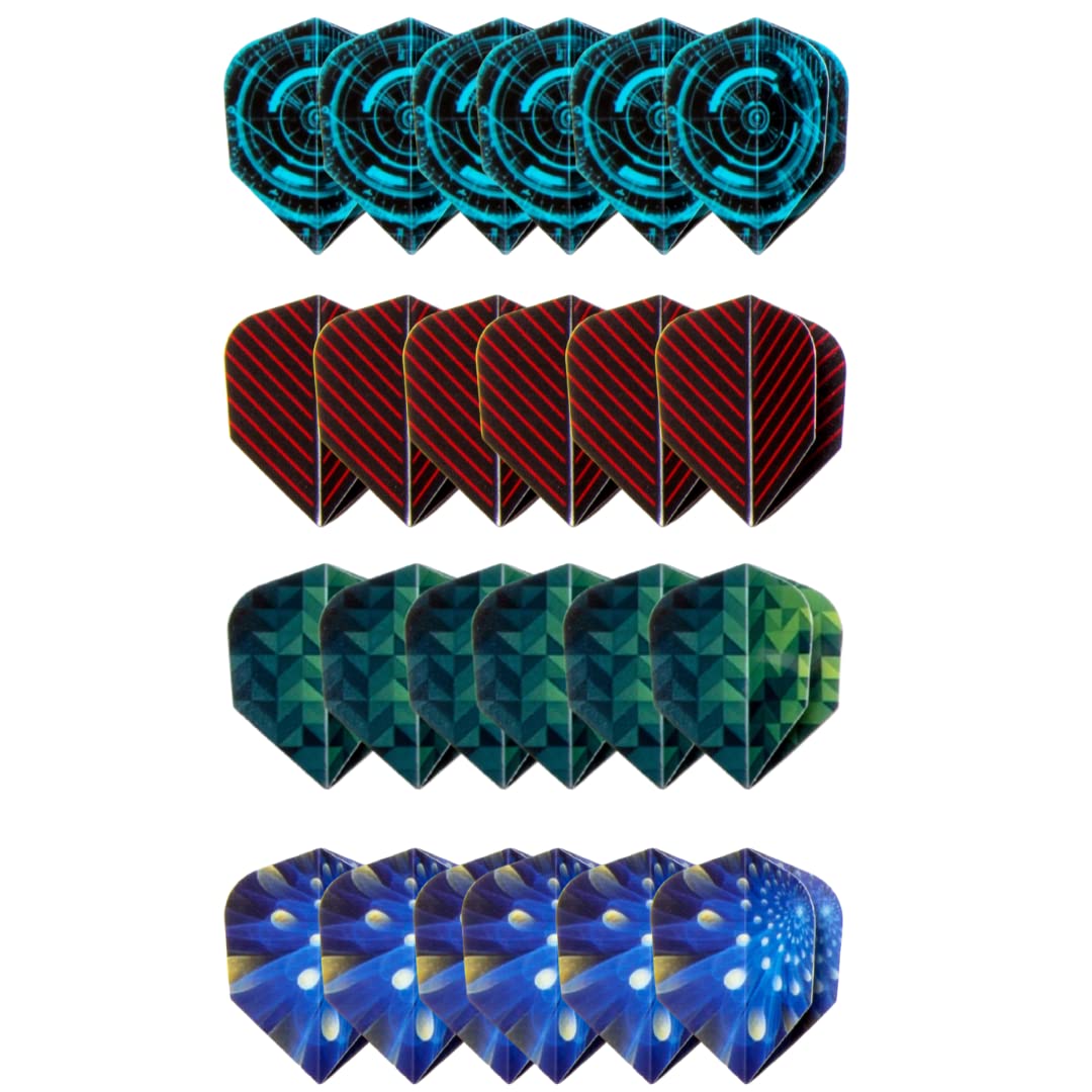 Shot Taker Co. Est. 2017 Standard Dart Flights 60Pc (12 Designs) + 16Pc Flight Savers - Durable Replacement Feather Tail Wings -