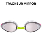 Arena Tracks Unisex Junior Youth Essential Racing Swim Goggles Kids Swimmers Young Racers 6-12 Anti-Fog Coated Mirror Lens, Silv