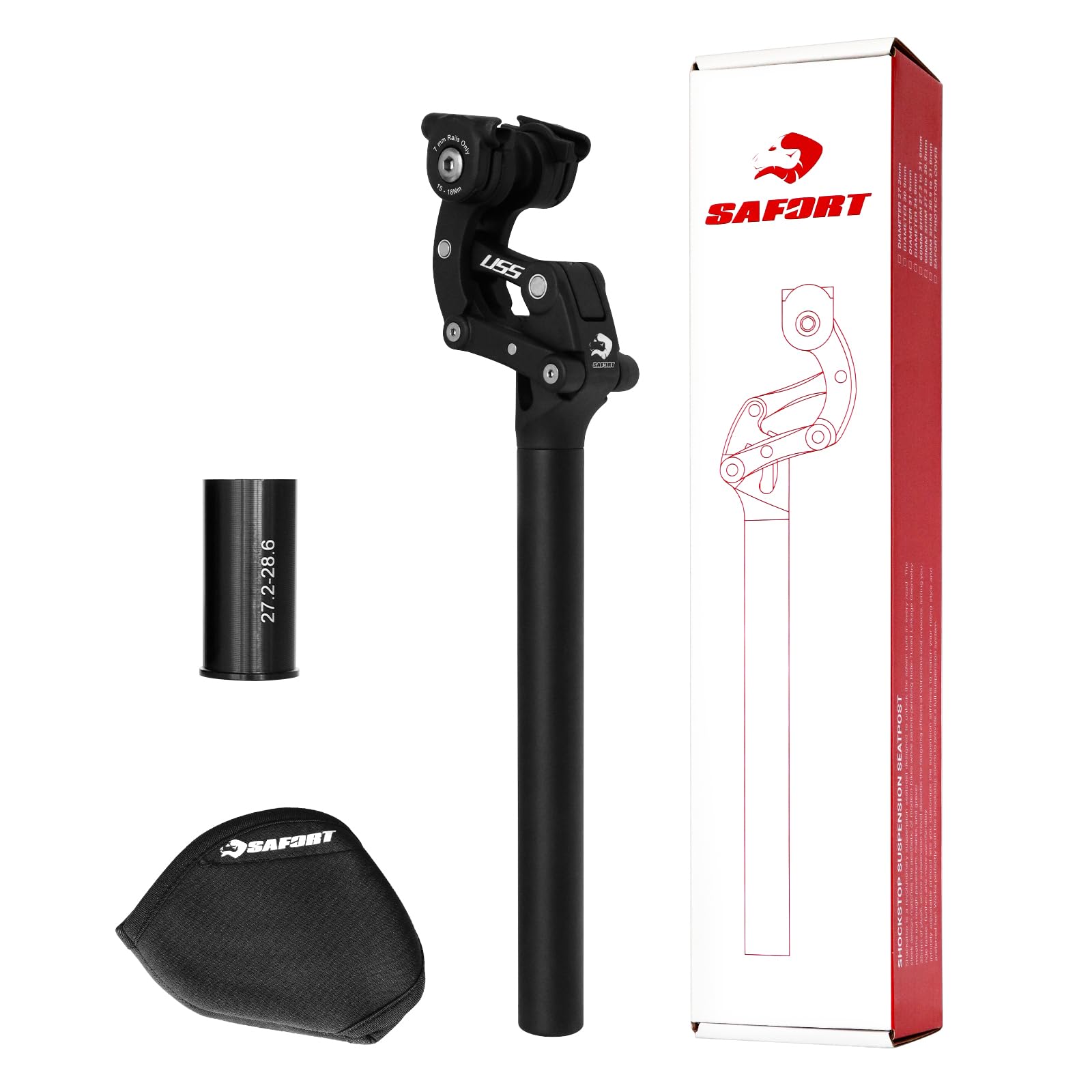 Suspension Seatpost 27.2/28.6/30.0/30.4/30.9/31.6/33.9mm for Road, Gravel, MTB & Electric Bikes (30.0mm(27.2 seatpost & 27.2-30.