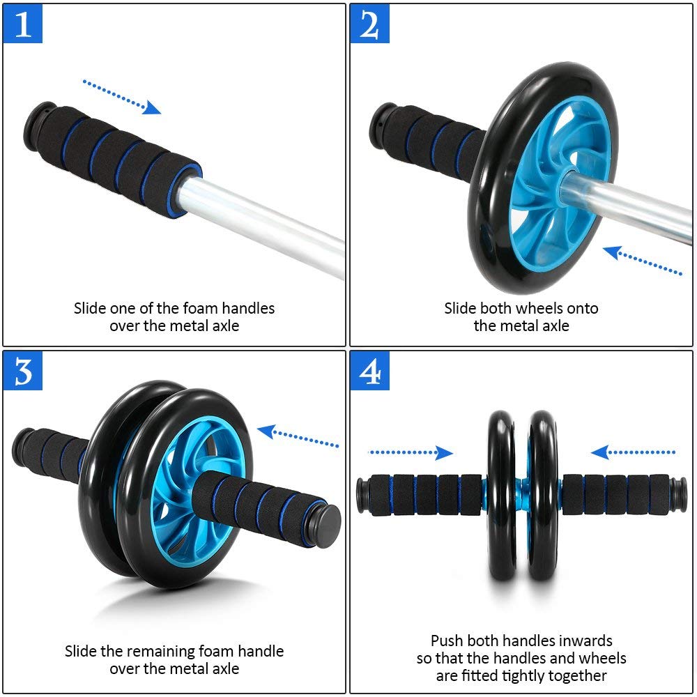 Tomshoo Ab Wheel Roller Kit With Push-Up Bar, Knee Mat, Jump Rope And Hand Gripper - Home Gym Workout For Men Women Core Strengt