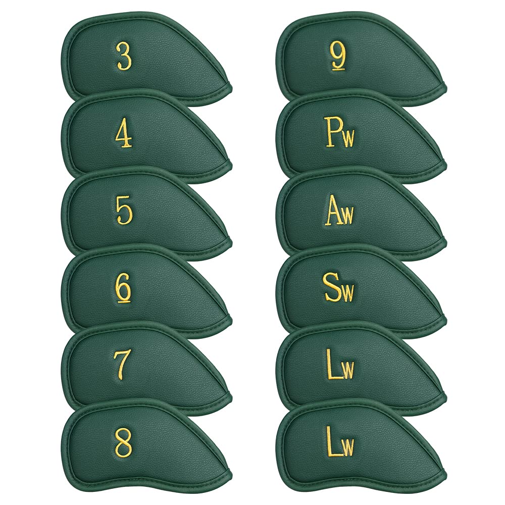 Craftsman Golf 12Pcs Thick Synthetic Leather Green Golf Iron Head Covers Set Headcover Fit All Brands Callaway Ping Taylormade C