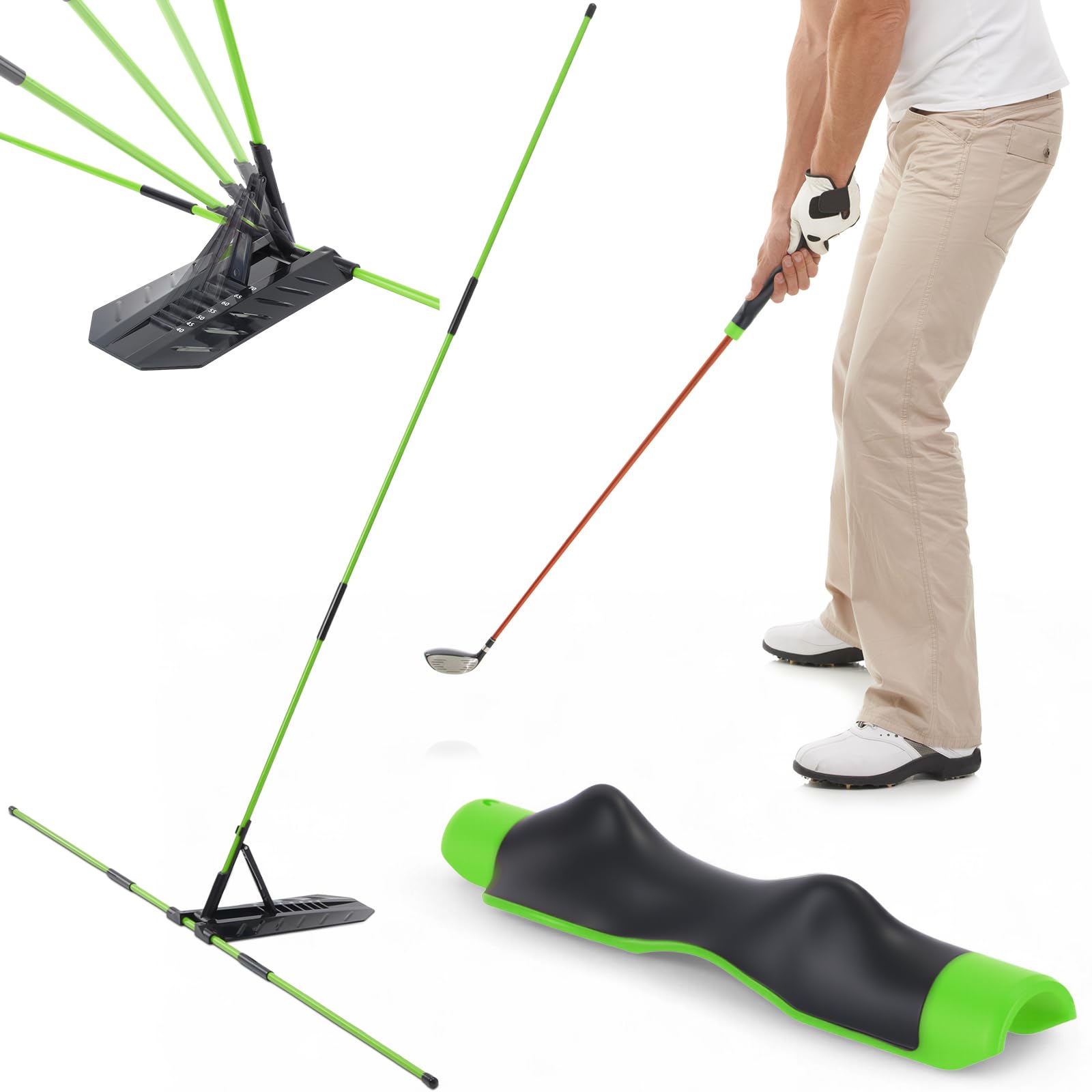 JolliLudo Golf Alignment Sticks & Swing Trainer Set Adjustable 7-Angle Holder & Grip Trainer Aid Portable Sectional Design for S