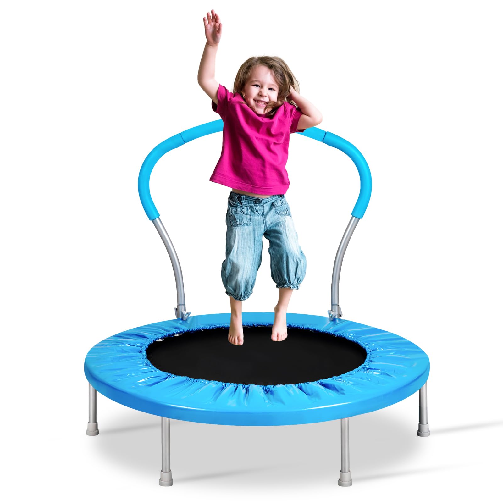 Lyromix 36 Inch Mini Trampoline for Kids, Indoor Toddler Rebounder Trampoline with Handle, Bright Blue