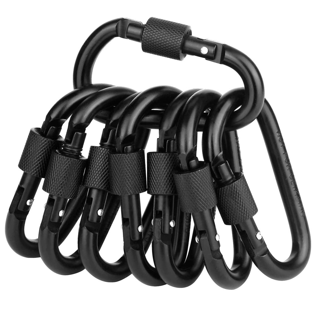 Locking Carabiner Clip, Vonpri Caribeaner Clips Black D Ring Spring Snap Key Chain Hook 3'' Screw Gate Hook Travel Aluminum Cara