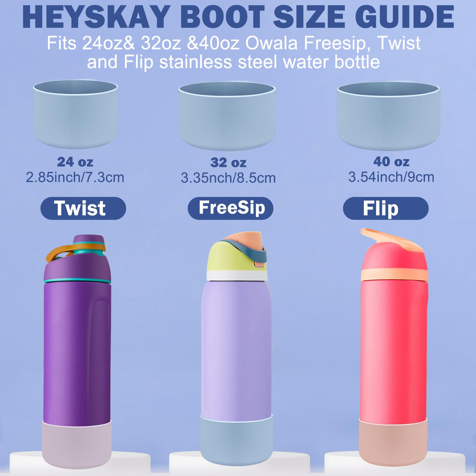Heyskay 2Pcs Silicone Boot For Owala Flask Water Bottle 40Oz Anti-Slip Protective Sleeve For Owala Twist,Freesip And Flip Stainl