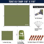 Lightweight Rain Fly Waterproof Tent, Ripstop Nylon Fabric, For Camping, Backpacking And Outdoor Adventure (Od Green)