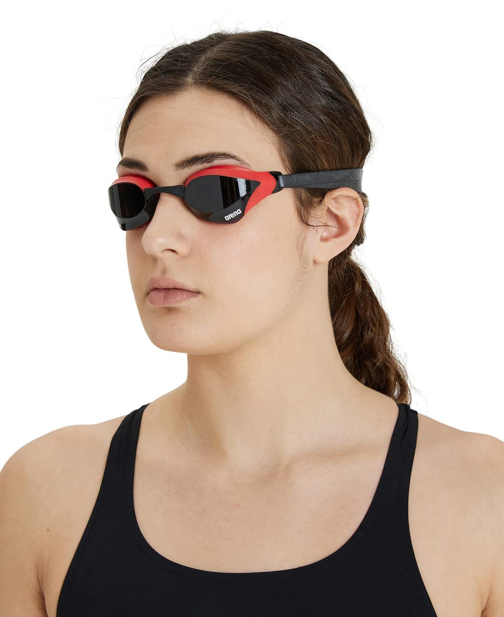 Arena Unisex Cobra Core Swipe Anti-Fog Racing Swim Goggles For Men And Women Polycarbonate Non-Mirror Lens, Smoke/Red