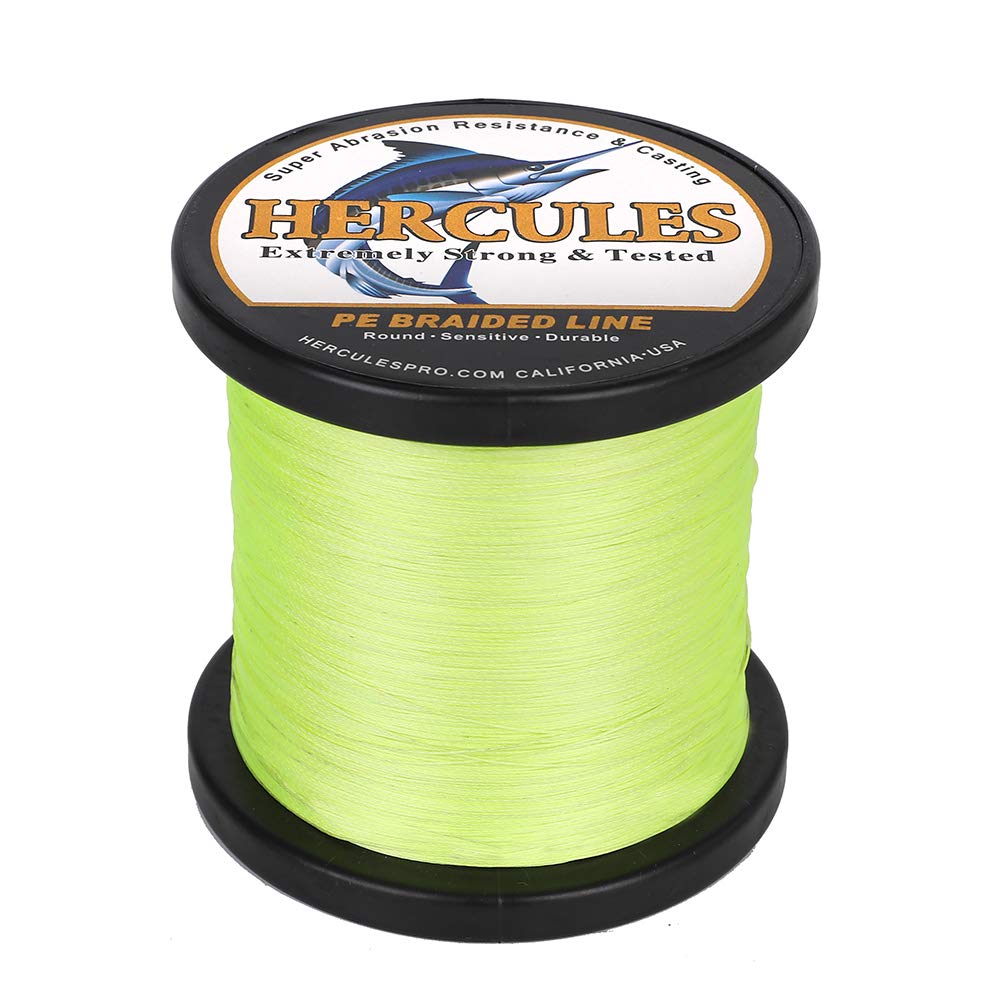 Hercules Braided Fishing Line 1500M 1640Yds 10Lbs-200Lbs Pe Superline 8 Strands (Fluorescent Green 50Lb/22.7Kg 0.37Mm)