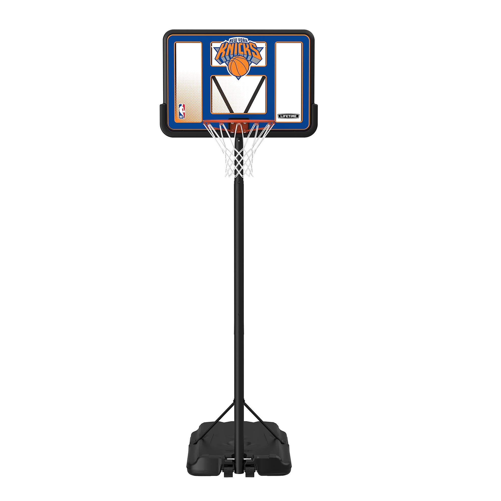Lifetime NBA New York Knicks Portable Basketball Hoop, Adjustable Height 7.5-10 Ft, 44 Inch Shatterproof Fusion Backboard, Base 