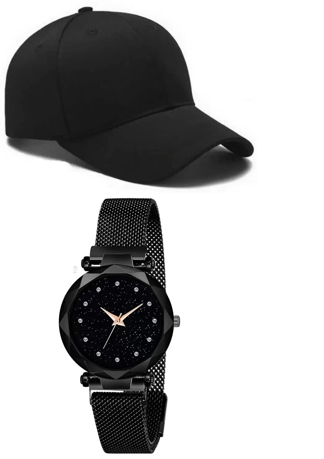 Selloria Acrylic Stylish Combo For GirlS Baseball Cap And Watch Multicolour, One Size