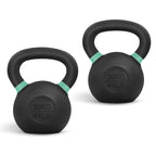 Yes4All Powder Coated Cast Iron Kettlebell Pair Green - 20 Kg / 44 Lb Strength Training Kettlebells Weight Set For Full Body Wor