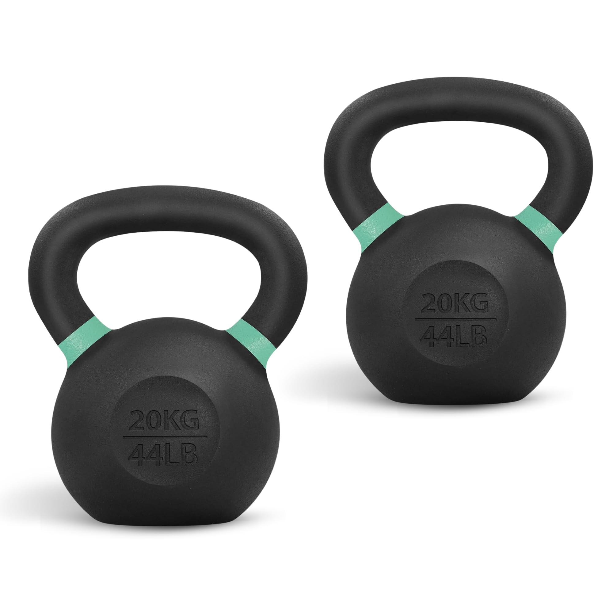 Yes4All Powder Coated Cast Iron Kettlebell Pair Green - 20 Kg / 44 Lb Strength Training Kettlebells Weight Set For Full Body Wor