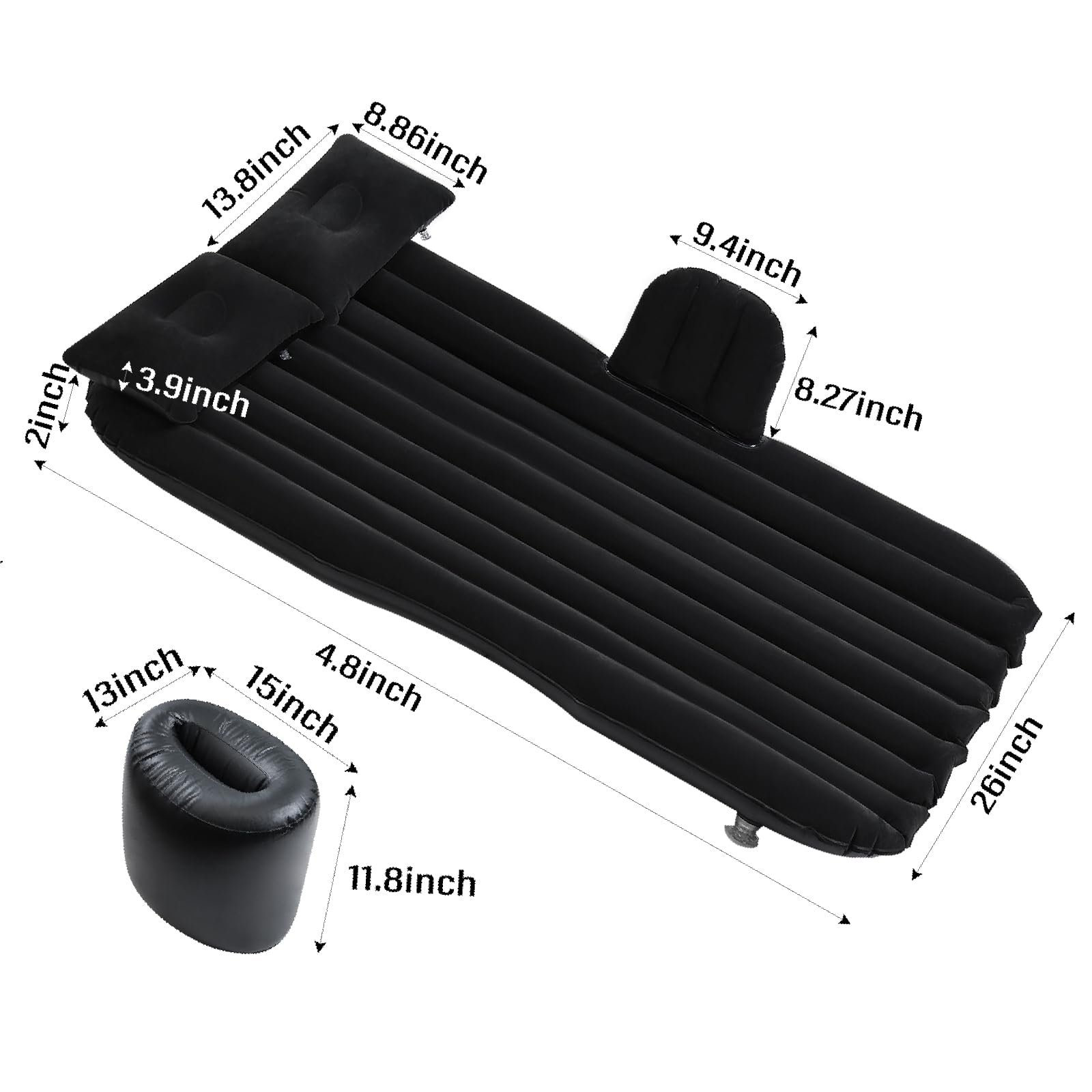 Novelbee Inflatable Car Air Mattress Back Seat Bed With Round Air Foot Piers,Inflatable Camping Air Mattress Blow Up Bed,Portabl