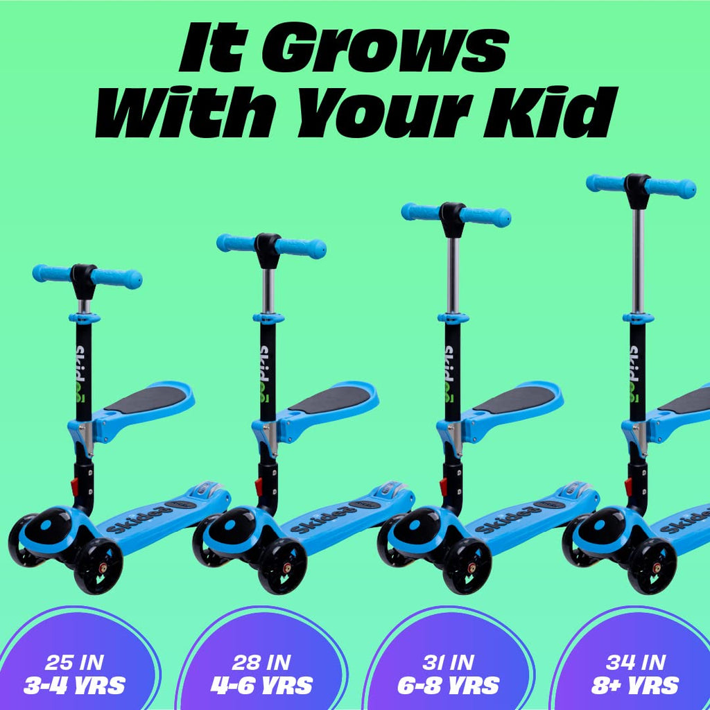 SKIDEE Kick Scooter for Kids Ages 3-5 | Foldable 3 Wheel Scooter with Lean-to-Steer, Adjustable Height, Removable Seat & LED Lig