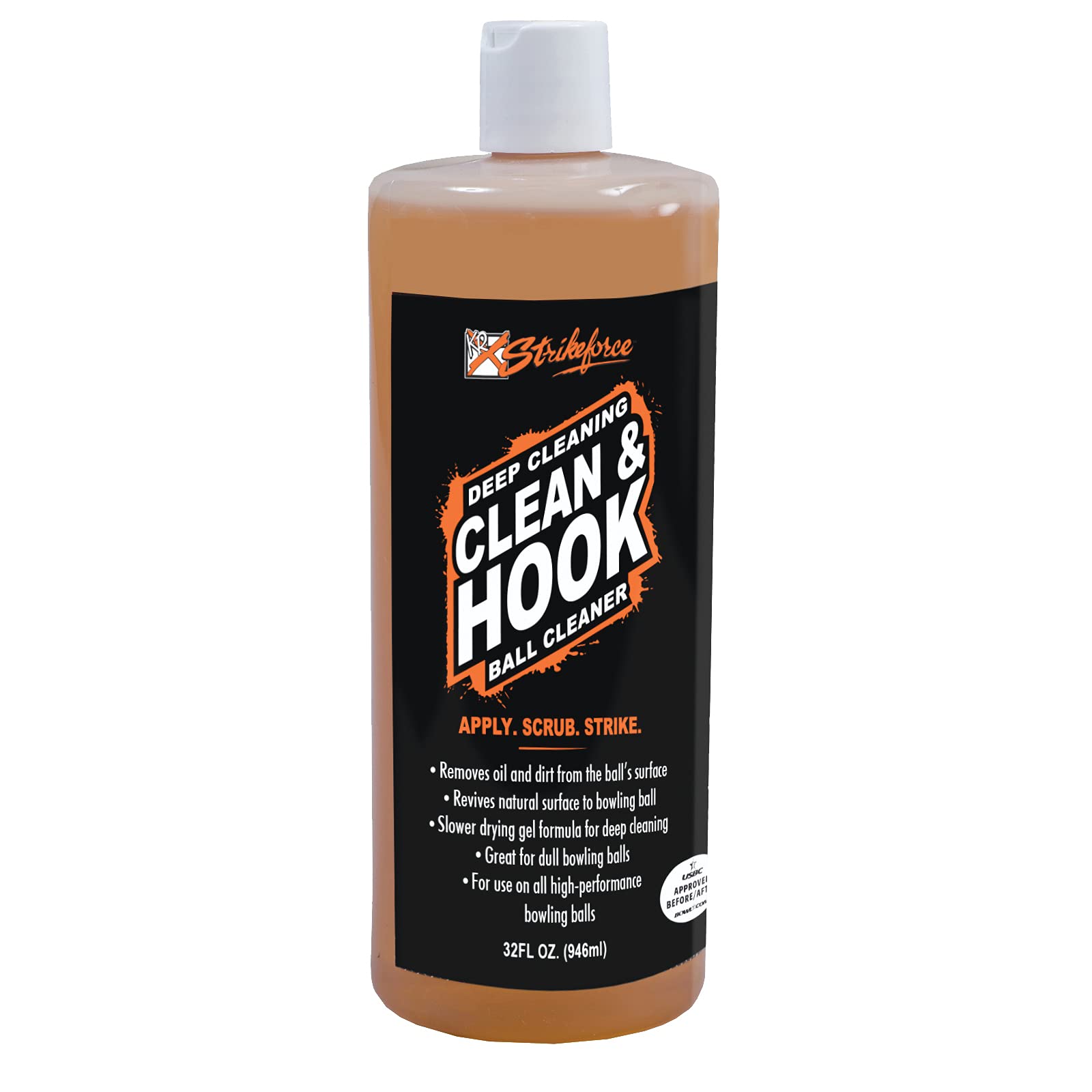 Kr Strikeforce Clean & Hook Bowling Ball Cleaner - 32 Ounce Bottle,Orange