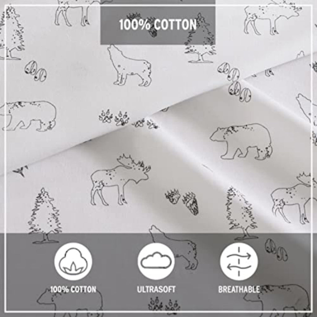 Eddie Bauer - Twin Sheets, Cotton Percale Bedding Set, Crisp  Cool Home Decor (Animal Tracks, Twin)